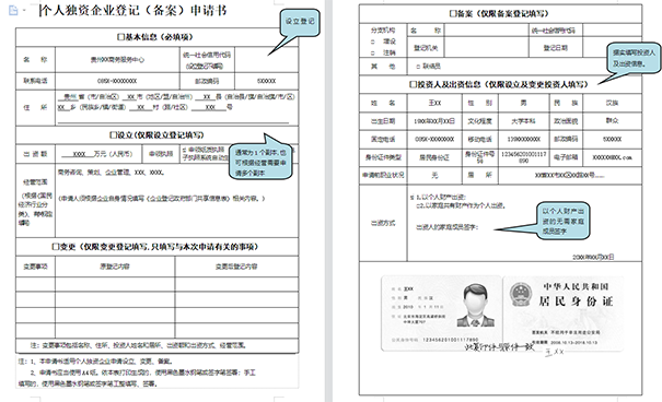 個(gè)人獨(dú)資企業(yè)設(shè)立登記申請書范本模板